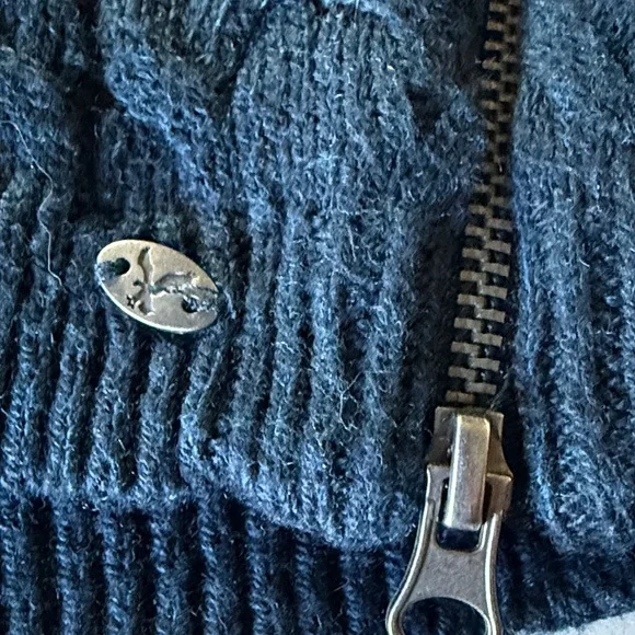 American Eagle Sweater Lightweight Blue Cable Knit Crewneck Zipped Sides Sz M - Picture 12 of 13